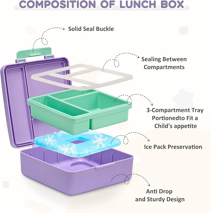 Lunch Box Set with Bento Box Container, 17OZ Stainless Steel Food Soup Thermo, Kids Water Bottle & Portable Insulated Lunch Bag – Leakproof, Hot/Cold Retention for School, Travel (Purple)