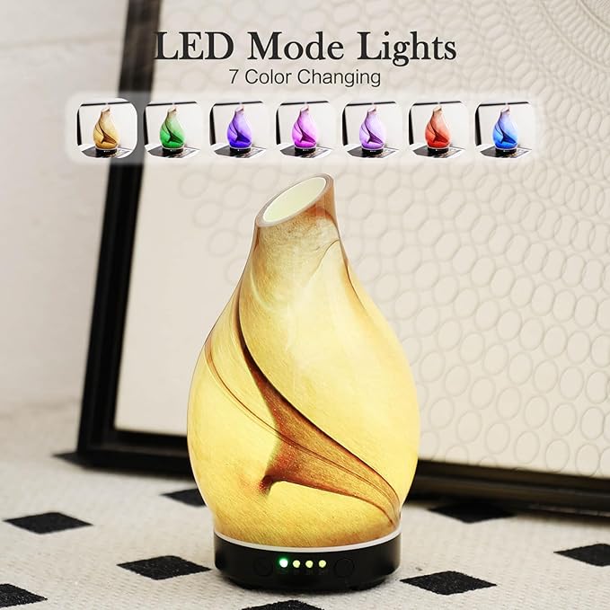 Porseme 150ml Essential Oil Diffuser Glass Color Changing Aroma Air Diffusers Aromatherapy Ultrasonic Cool Mist Humidifier 6 Running Hours Waterless Auto-Off for Sleeping Yoga Office Spa (mini Desert)