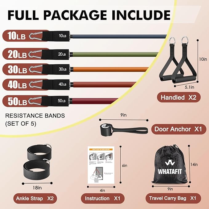 WHATAFIT Resistance Bands, Exercise Bands,Resistance Bands for Working Out, Work Out Bands with Handles for Men and Women Fitness, Strength Training Home Gym Equipment