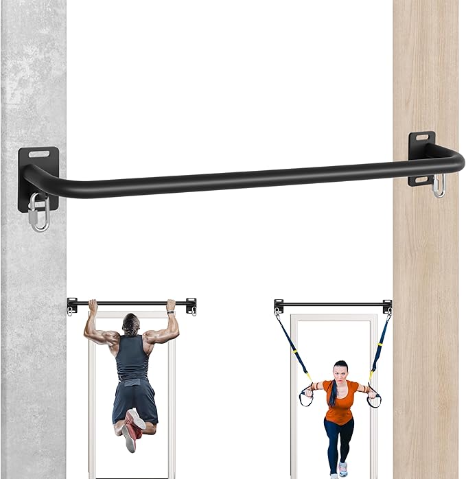 36" Heavy Duty Pull Up Bar Wall/Joist Mounted, 600 LB Capacity, Multi-Grip Bar for Garage & basement rafter Use - All-in-One Workout Station with Carabiners & Space-Saving Design