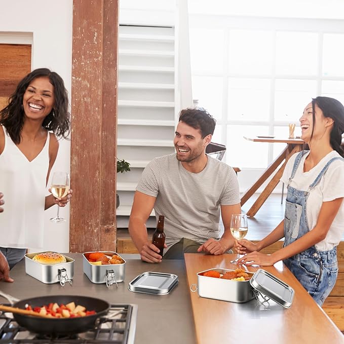 Umigy 1 Pcs Stainless Steel Food Containers Metal Bento Lunch Box Stainless Steel Food Storage Containers, Lockable Clips to Leak Proof, Reusable Dishwasher Snack Boxes for Work, Picnic (850ml)