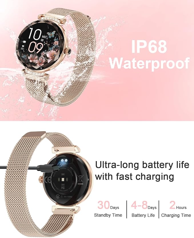 Smart Watches for Women(Answer/Make Call), 1.19" AMOED Smartwatch for Android iPhone,Fitness Tracker with 120+ Sport Modes, IP68 Waterproof, Heart Rate/Sleep/Spo2 Monitor, Activity Tracker Rose Gold