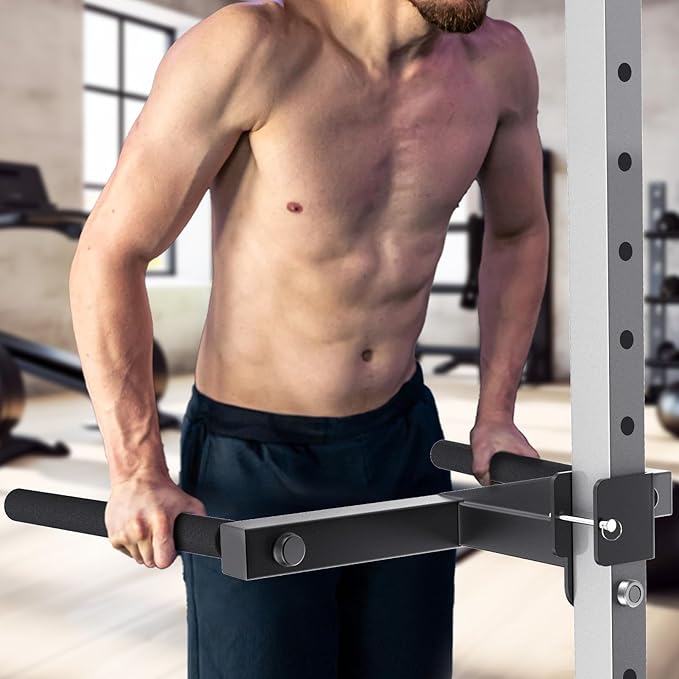 SELEWARE Y-Shaped Dip Bar for 2"x2" or 3"x3" Power Rack with 5/8" or 1" Holes, Heavy Duty Dip Bar Attachment with Non-Slip Grips, Squat Rack Accessories for Home Gym Strength Training