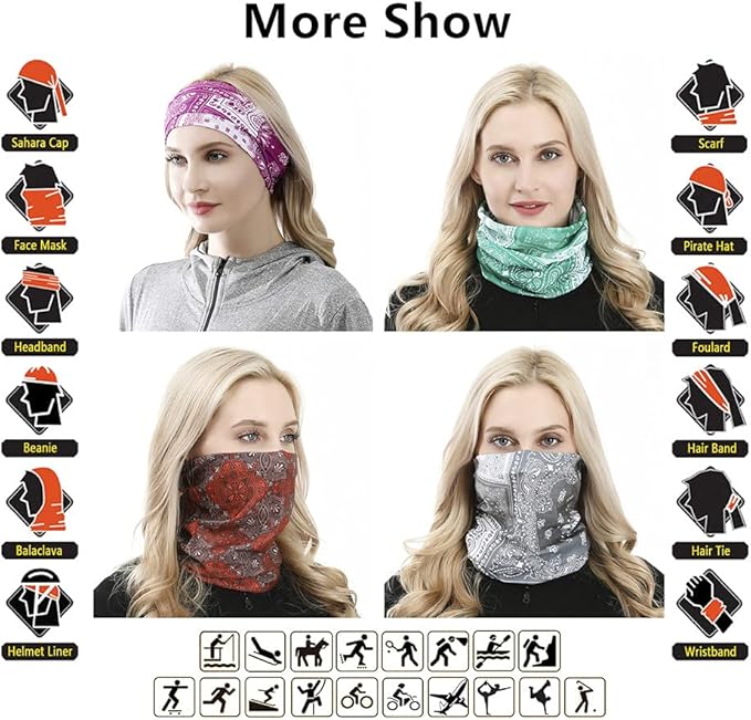 Neck Gaiter Headband Headwear Head Wrap Face Mask Magic Scarf Bandana for Men and Women