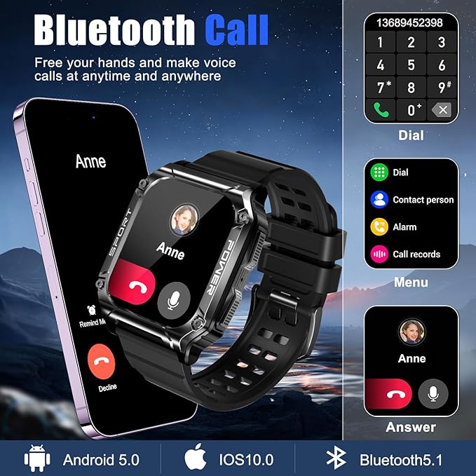 Smart Watch for Men with Phone Function 1.95” HD Touchscreen Smartwatch Fitness Tracker 130+ Sports Modes IP68 Waterproof Wristwatch with Sleep Monitor Pedometer Message Reminder for Android iOS