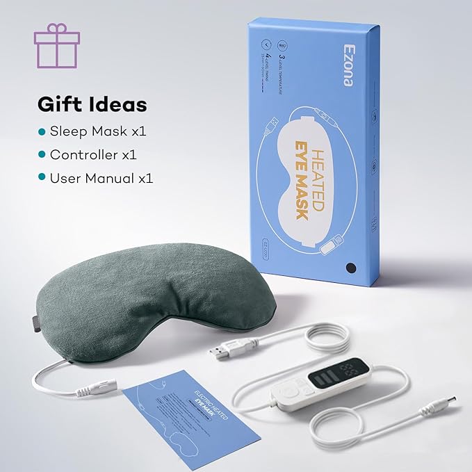 Heated Eye Mask, Warm Eye Compress Mask, USB Electric Eye Heating Pad with Temperature & Timer Control, Dry Eye Mask for Dry Eyes Blepharitis Sinus Migraine Stye MGD Puffiness Gray