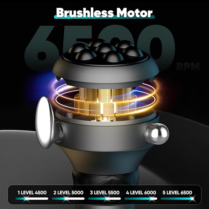 M1 Max Deep Tissue Vibration Therapy Massage Gun – 6500 RPM Handheld Muscle Massager with Thumb Head for Trigger Point & Full Body Pain Relief, Handheld Massager for Back, Neck