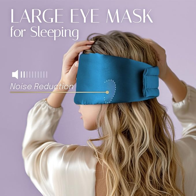 Silk Sleep Mask Soft Pressureless: 100% Mulberry Silk for Eye Skin Anti Wrinkles, Large Size for Total Blackout, Adjustable Wide Velcro Ear Cover