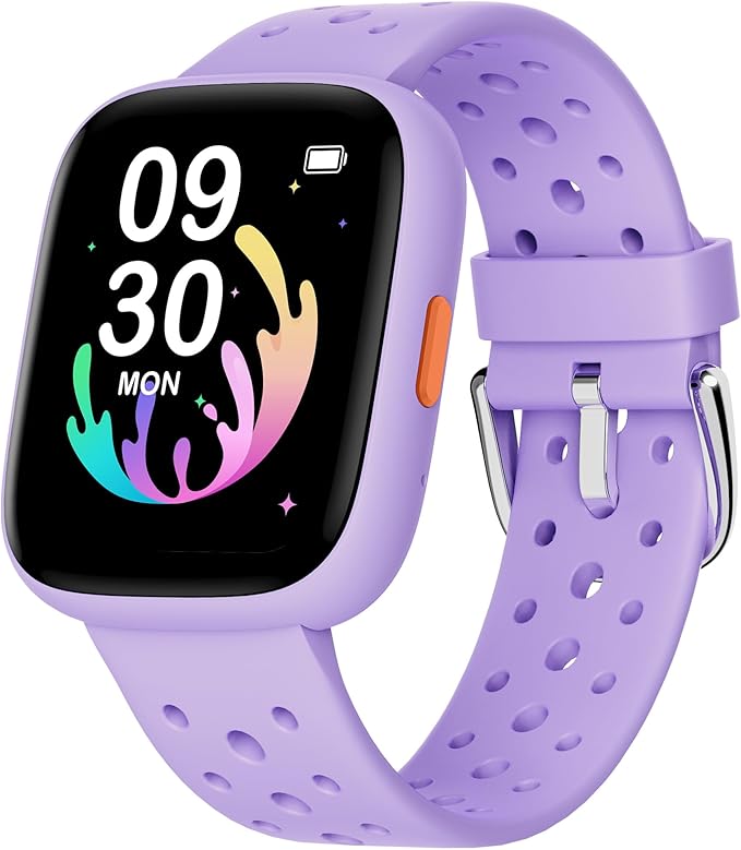 BIGGERFIVE Smart Watch for Kids No APP No Phone Needed, 1.8" Fitness Tracker Watch Pedometer, Heart Rate, Sleep Monitor, IP68 Waterproof, Step Counter, Puzzle Games for Girls Teens 5-16, Lilac
