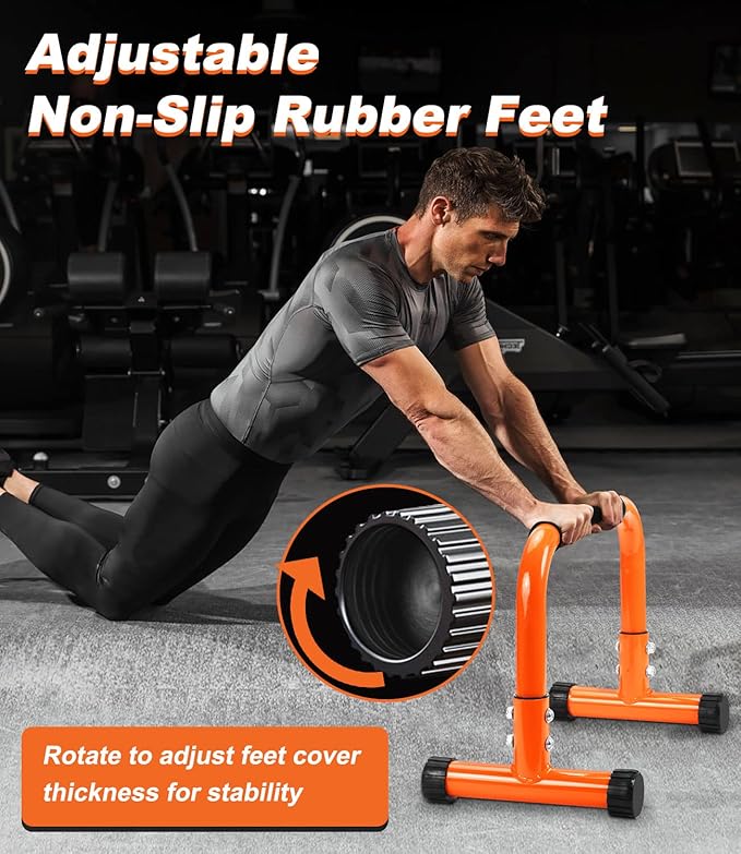 TABEKE Push Up Bar, 12" High Parallettes Bars & Dip Bar With Full-Cover Foam Handles, No Wobbling Calisthenics Equipment For Handstand, L-Sit, Gymnastics, Strength Training Home Gym