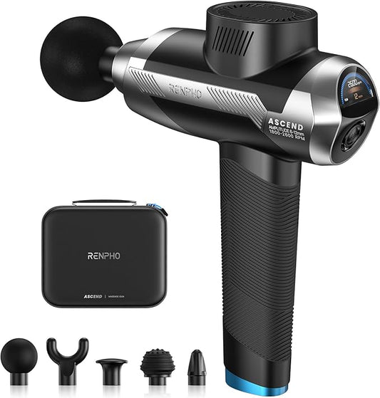 RENPHO Ascend Massage Gun Deep Tissue with 6-12mm Adjustable Amplitude, Percussion Professional Muscle Massage, Handheld Massager with Portable Carry Case for Athletes & Home Use, Color Display