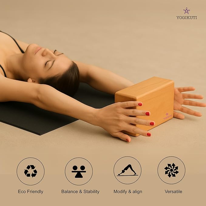 Yogikuti Bamboo Yoga Block-Premium Wooden Support Block for Iyengar Yoga, Non-Slip, Eco-Friendly, Durable Yoga Prop for Home & Studio Use