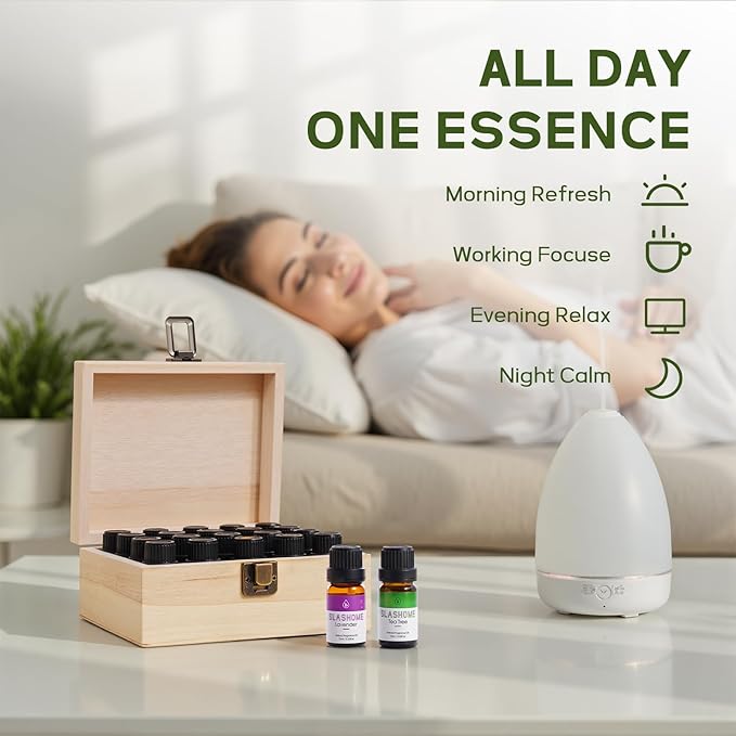 Essential Oils for Diffusers for Home – 20-Pack Essential Oil Set for Sleep & Refreshing Scents – Premium Aromatherapy Diffuser Oils Scents for Home in Wooden Gift Box, Best Gift for Any Occasion