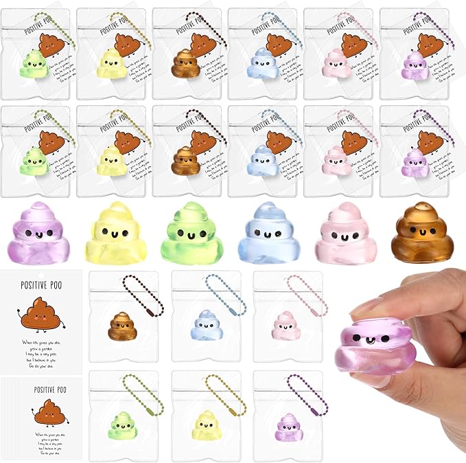 Wettarn 24 Sets Poop Gifts Inspirational Stress Balls with Support Card Positive Stress Relief Prank Colorful Poop Ball Appreciation Gifts for Employee Boss Pharmacy Vet Tech Medical Assistant