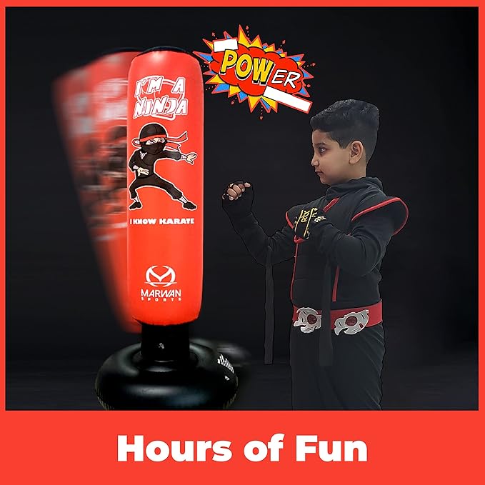 Marwan Sports 5-in-1 Inflatable Punching Bag for Kids β 63" Karate Toy Set with Boxing Gloves, Durable Fast Rebound, Active Play Christmas/Birthday Gift for Boys & Girls Ages 4-12