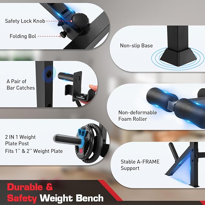 ANCHEER Weight Bench Set with Squat Rack - 900LBS Adjustable Bench Press with Leg Extension and Leg Curl, Incline Decline Flat Workout Bench for Home Gym Strength Training