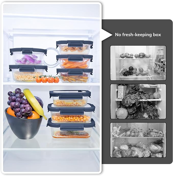 5-Pack Borosilicate Glass Containers with Tempered Lids, 35.2oz/4.4 Cup Airtight Meal Prep Set, Microwave/Freezer Safe (Blue)