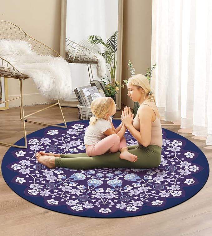 Round Meditation Pilates Yoga Mat Luxury Suede Large Yoga Mat Natural Rubber Non-Slip Base is ery Suitable for Meditation, Stretching, Yoga Environmental Protection, Fitness Exercise, Home and Outdoor. 140CM Diameter