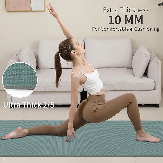 Yoga Mat Non Slip Anti-tear,extra thick-2/5 inch(10MM)High Resiliency Professional POE Yoga Mats for Women Men Kids,72"x24"inch,Workout, Yoga, Pilates and Floor Exercise, with Carrier Strap