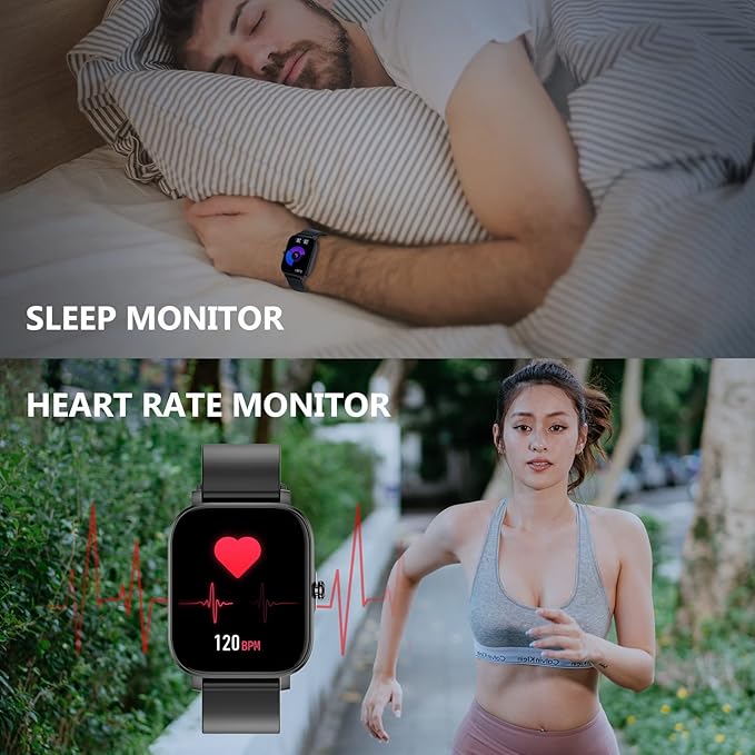 Smart Watch for Men Women SmartWatch 1.83" for iPhone Samsung Android Phone Compatible, Fitness Tracker Watch with Pedometer, Heart Rate/Sleep Monitor, Blood Oxygen, IP68 Waterproof