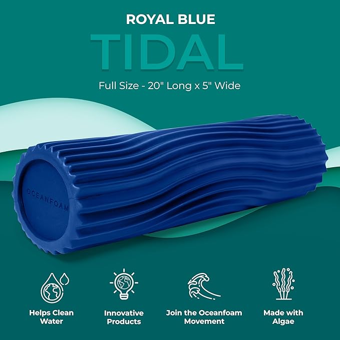 Oceanfoam Tidal Roller - Royal Blue - Muscle Massage Foam Roller for Back Pain & Stretching - Firm and Ergonomic Wide Wave Textured - Yoga, Athletics, & Wellness - Full Size, 20" x 5"