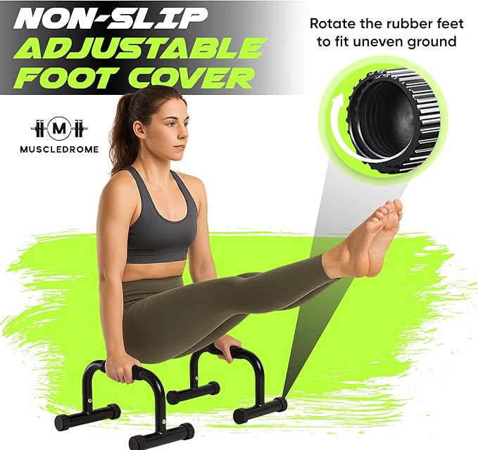 Push Up Bar for strength traning, Heavy Duty Steel Parallettes with Non Slip Handles, Stable Pushup Stands for Dips, Handstands & Calisthenics, 11.8in High x 17.9in Wide, Home Workout equipment