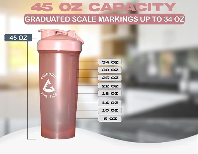 2 Pack 45 oz Protein Shaker Bottles with Wire Whisk – BPA-Free, Leak-Proof Shaker Cups for Protein Shakes & Smoothies – Large Plastic Mixer Bottle – Classic White & Bec Pink