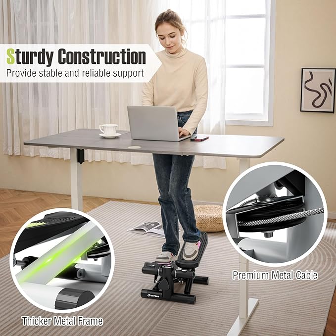 Goplus Steppers for Exercise at Home, Intensity Adjustable Hydraulic Mini Stepper w/Resistance Bands & LCD Monitor, Quiet & Portable Small Cardio Exercise Machine for Home Office or Under Desk