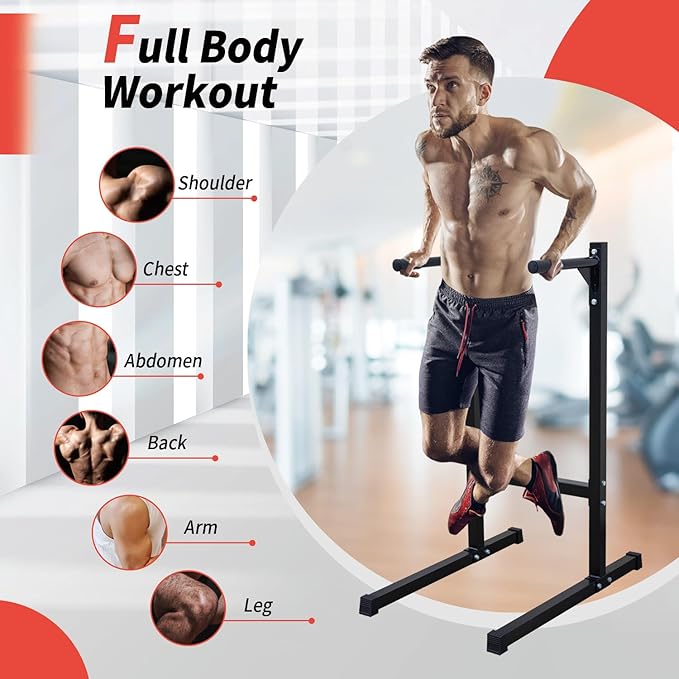 Adjustable Height Dip Bar Station, Heavy Duty Dip Station Push Up Bar for Home Gym,Multi-function Dip Station Pull Up Bar Full Body Strength Training Workout Fitness Equipment for Tricep Dips