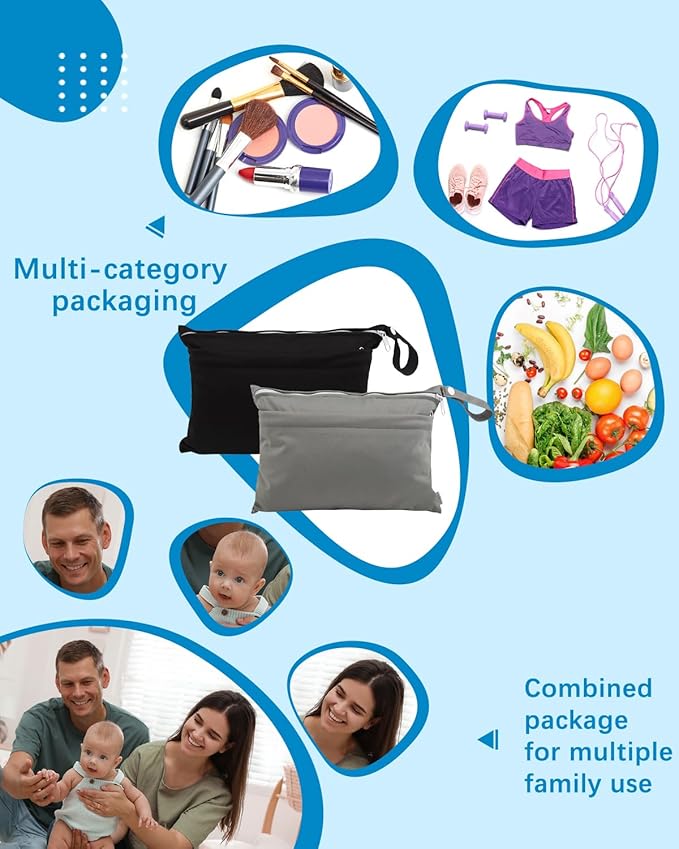 babygoal Wet Dry Bags for Baby Cloth Diapers, Washable Travel Bags, Beach, Pool, Gym Bag for Swimsuits & Wet Clothes with Two Zippered Pockets 2 Pack Small Size 2LNS01