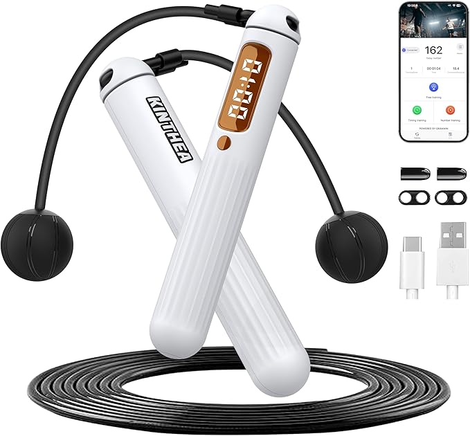 KINTHEA 2 in 1 Smart Jump Rope, APP Control & Data Record, Cordless Jumping Rope with Counter for Women, Men, All Age, Adjustable Skipping Rope for Cardio Fitness in Limited Home Space & Outdoor