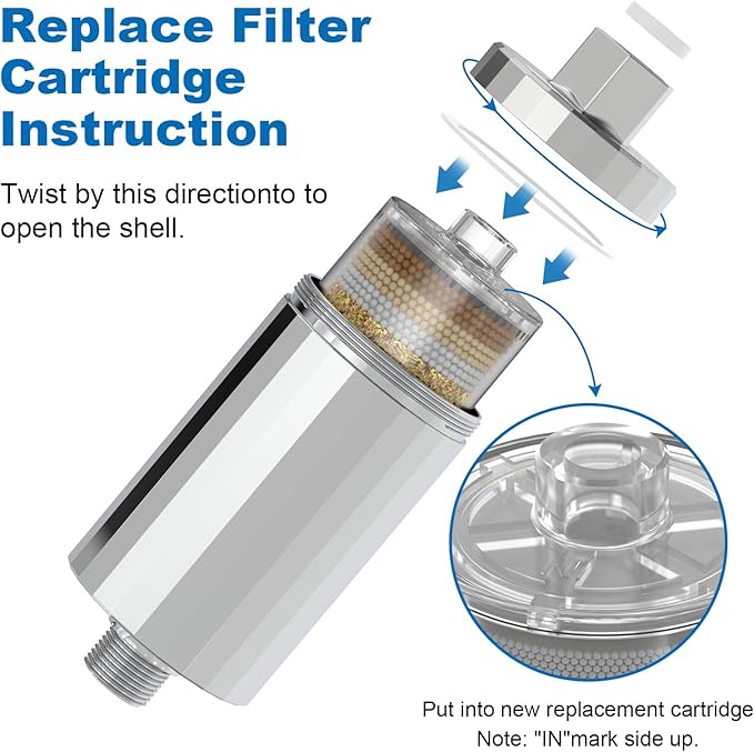Shower Filter Replacement Cartridge, KDF 55 Hard Water Purifier Removes Chlorine, Heavy Metals, added Vitamin C E&A Water Softener with High Output