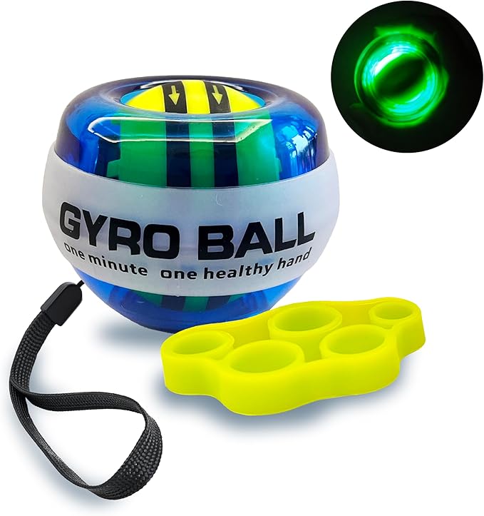 Auto-Start Gyro Ball Wrist Trainer – No Counter Grip Strengthener with Finger Band for Hand & Forearm Exercise – Stress Relief Spinner for Office, Rehab & Fitness