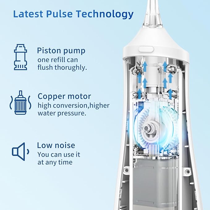 Reva Professional Water Dental Flosser for Teeth & Braces - 9 Modes Cordless Oral Irrigator, 350ML Large Reservoir, 360° Nozzle, IPX7 Waterproof, Rechargeable, Dental Floss Tool (M131 - White)