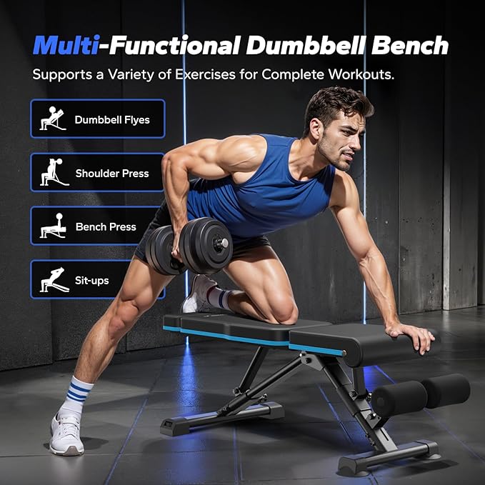 MERACH Adjustable Weight Bench, 990LBS Fast Folding Weight Benches for Home Gym, Workout Bench with Extended Head Support, Incline Decline Flat Utility Bench Press for Full Body