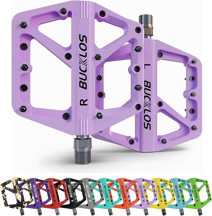 BUCKLOS Mountain Bike Pedals MTB Pedals Flat, Adult Bicycle Road Bike Large Platform Nylon Non-Slip Pedal for Gravel Bike/Hybrid Bike 9/16"