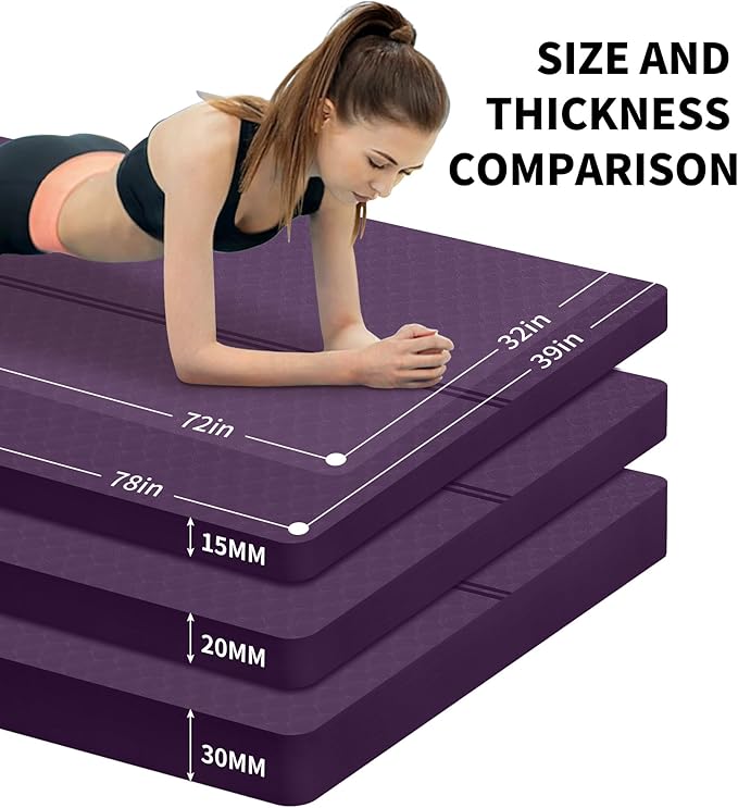 nuveti Large Exercise Mat - 15mm/20mm/30mm Thick Yoga Mat | Workout Mat for Fitness, Yoga, Pilates, Stretching & Floor Exercises for Women & Men with Free Carrying Bag