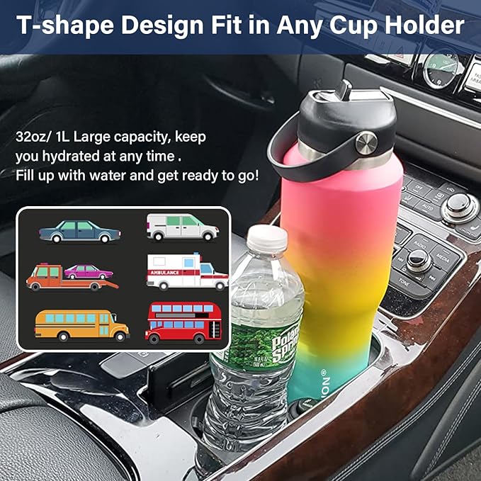 HYDROWION 40 oz Insulated Water Bottle with Straw fit in Car Cup Holder(Cold 48 hrs, Hot 24 hrs) Drinking Bottle with Straw Lid, Spout Lid and Flex Cap Leakproof Travel Thermo Mug,Purple