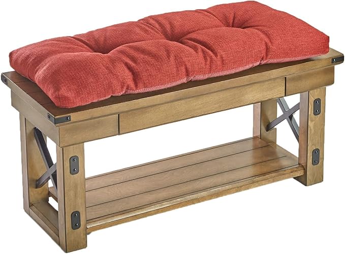 Klear Vu The Gripper Omega Non-Slip Tufted Bench Cushion for Indoor Furniture, Entryway Storage, Bay Window, 27 Inches, Solid Flame
