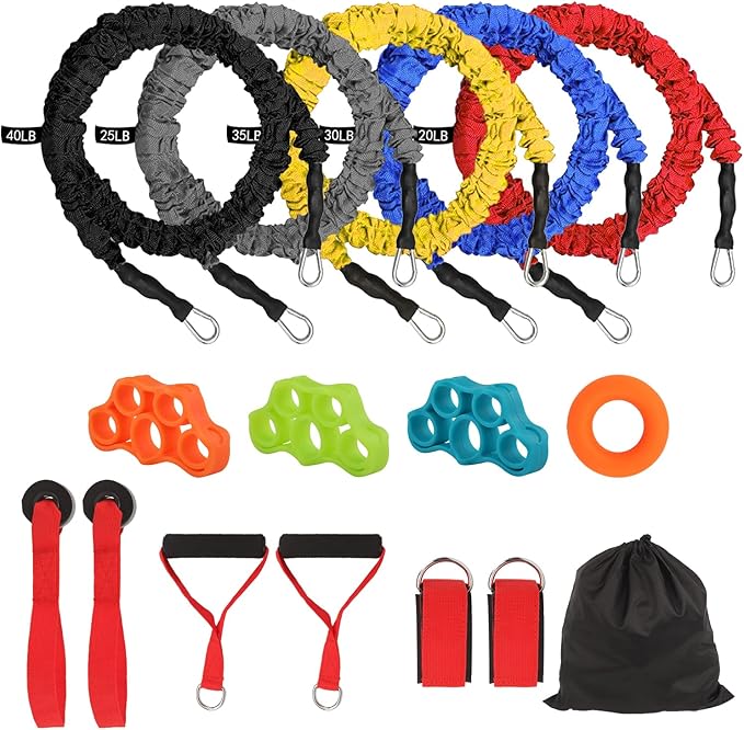 Resistance Bands Set, 15 Pack Resistance Bands with Handles Bands Resistance Tubes, 20lbs to 40lbs Bands for Working Out Elastic Crossover Symmetry Bands for Training, Yoga