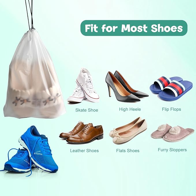 100Pcs Shoe Bags for Travel,PLULON 15.7" x 11.8" Clear Drawstring Storage Plastic Bags Shoes Organizer for Packing Waterproof Dustproof Women Men Portable Travel Essentials