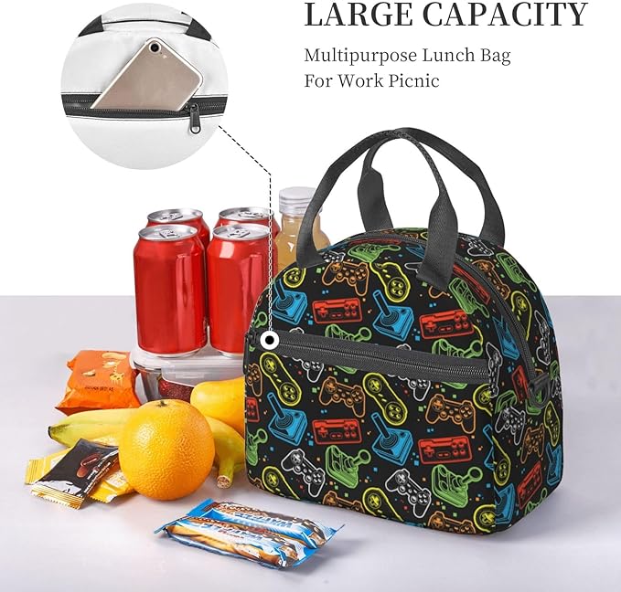 Game Reusable Insulated Lunch Box Waterproof Lunch Bag with Detachable and Adjustable Shoulder Strap for Office Picnic or Travel