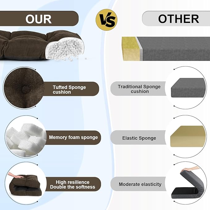 Bench Cushion 36 Inch - Chenille, High-Density Memory Foam, Non-Slip Bottom, Soft Durable Indoor Tufted Long Seat Cushion for Window Garden Furniture (Deep Brown, 36x14x4 Inch)