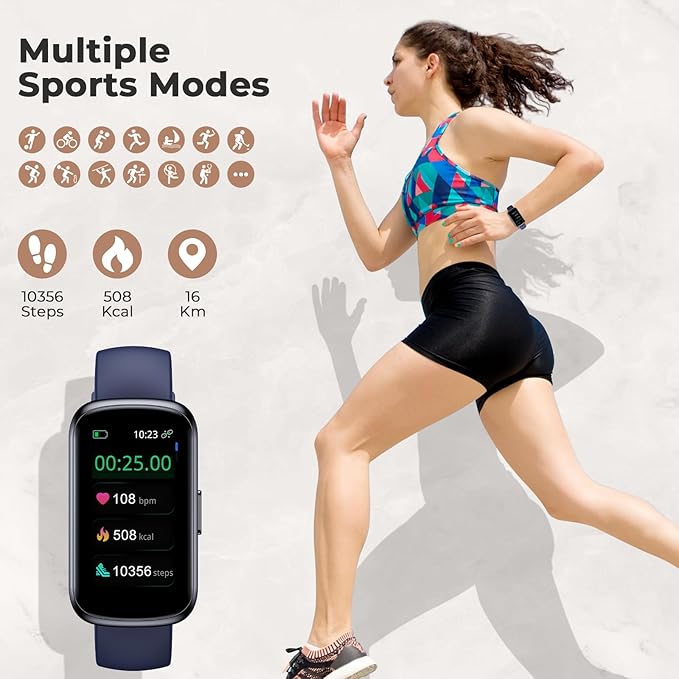 Fitness Tracker for Women Men, Smart Watch Band with 24/7 Heart Rate Blood Oxygen Sleep Monitor, Calories Step Tracker Pedometer 3ATM Waterproof Activity Tracker for Android iOS, Midnight Blue