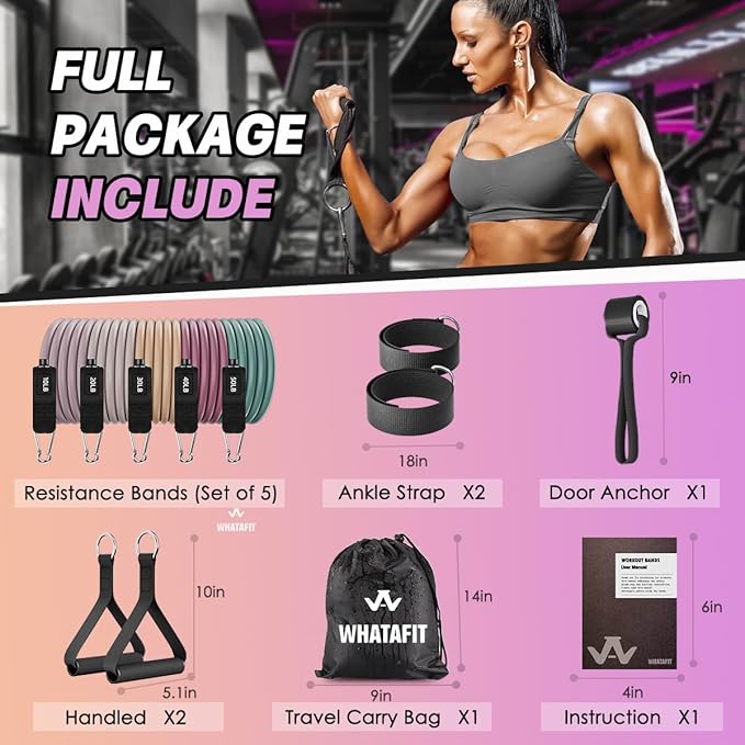 WHATAFIT Resistance Bands, Exercise Bands,Resistance Bands for Working Out, Work Out Bands with Handles for Men and Women Fitness, Strength Training Home Gym Equipment