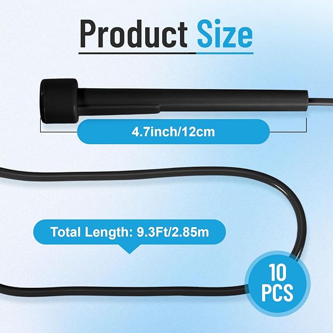 10 Pack Jump Ropes for Kids, PVC Skipping Rope with Plastic Handles, Adjustable Jumping Ropes for Fitness Exercise, Lightweight Speed Rope for Women Men Training Racing, Black