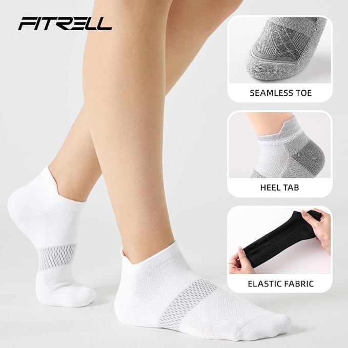 FITRELL 5-6 Pairs Ankle Running Socks for Women Athletic Cushioned Low Cut Tab Sports Socks