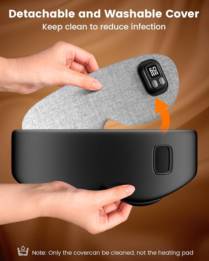 Heated Eye Mask - Cordless Eye Mask for Dry Eyes, Eye Relief, Improved Sleep, Timed Shutdown, 4 Temperature, Washable Silk Eye Heating Pad for Travel, Removable for Cleaning - Black