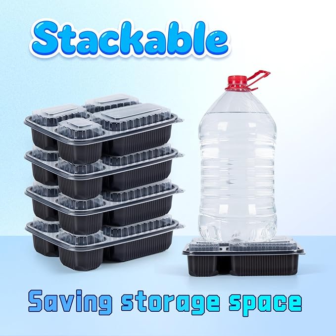 YANGRUI Meal Prep Container with Lid 40 Pack 34 oz - Reusable 4 Compartment Quad Seal Leak Defense Food Containers | BPA Free Flexible PP Plastic | Shrink Wrap Microwave & Dishwasher Safe Takeout Box