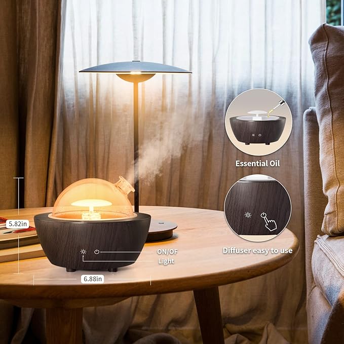 Glass Essential Oil Diffusers ,280ml Aromatherapy Diffuser for Essential Oils Large Room, BPA-Free Cool Mist Humidifier with 7 Colors Lights Auto Off for for Office, Home, Yoga, Spa